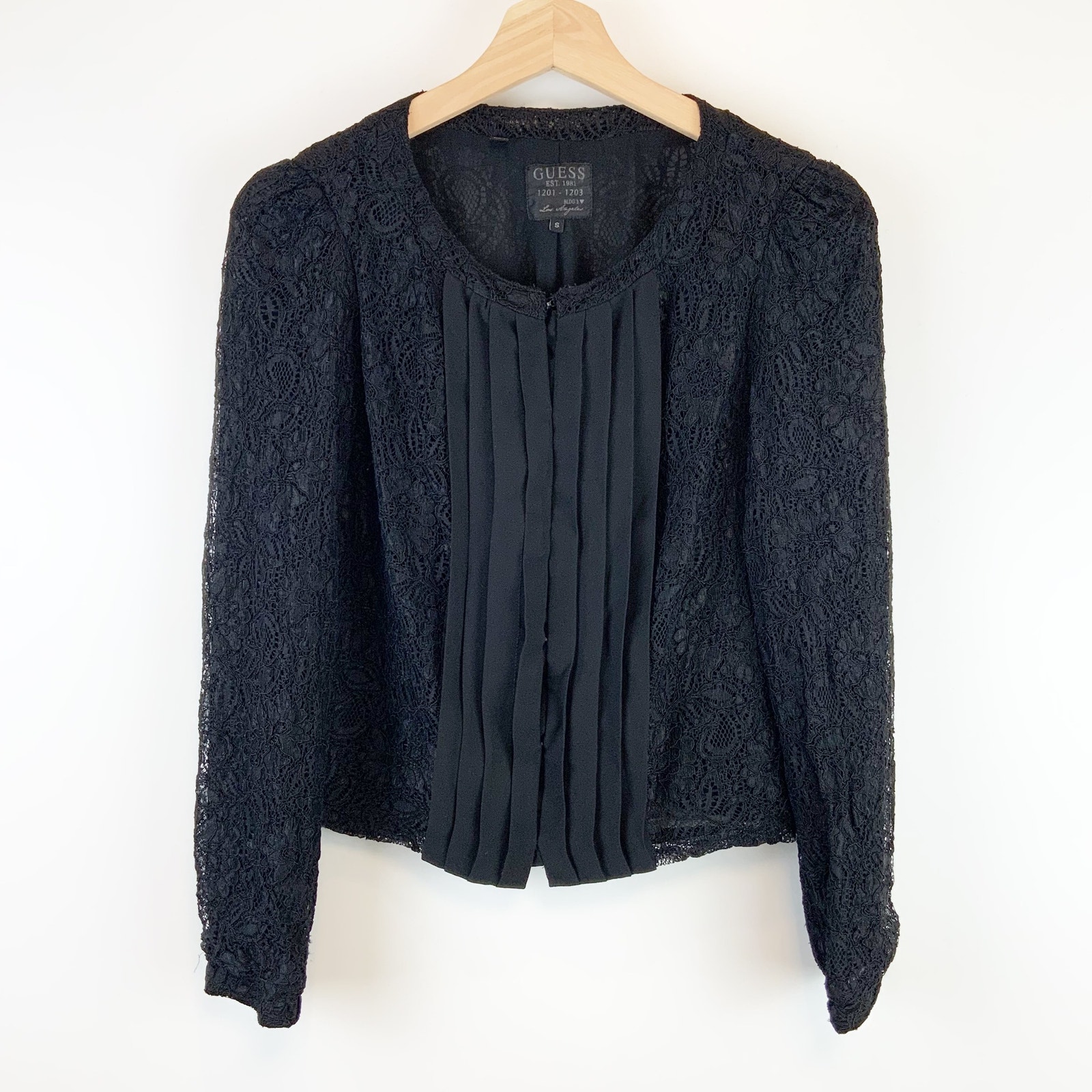 Guess Pleated Front Lace Cropped Cardigan Jacket Black Size Small